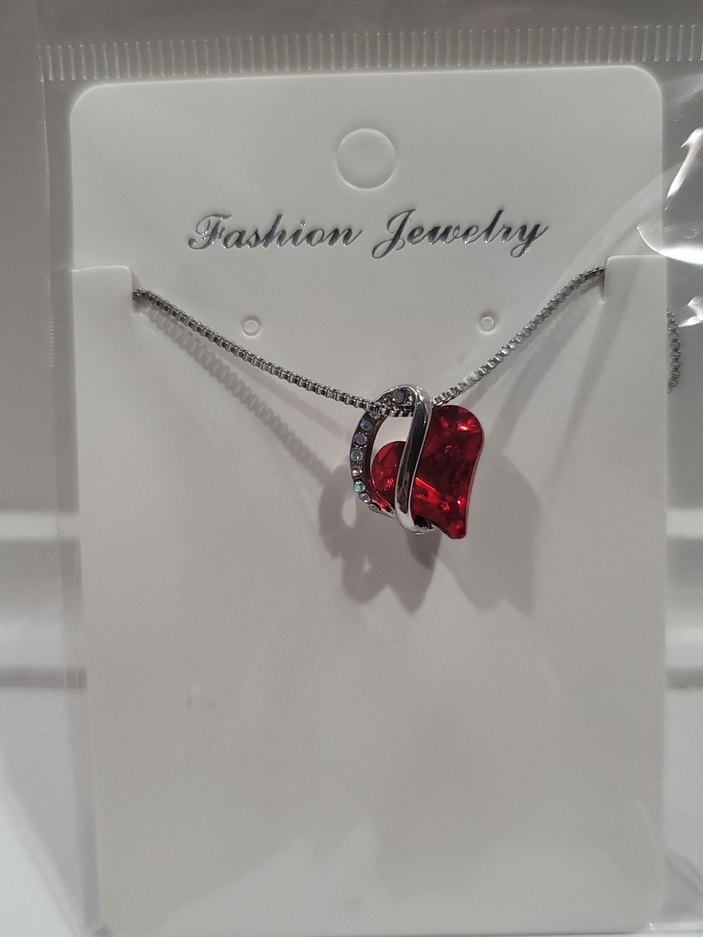 Fashion Jewelry Red Heart Crystal Pendant Necklace